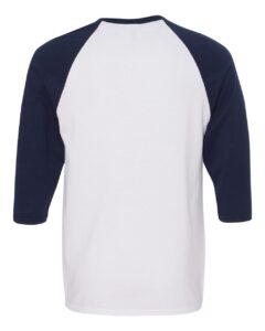 Gildan 5700 Unisex Heavy Cotton™ Raglan Three-Quarter Sleeve T-Shirt – White/ Navy (back)