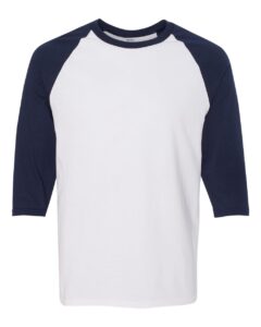Gildan 5700 Unisex Heavy Cotton™ Raglan Three-Quarter Sleeve T-Shirt – White/ Navy