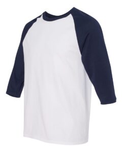Gildan 5700 Unisex Heavy Cotton™ Raglan Three-Quarter Sleeve T-Shirt – White/ Navy (side)