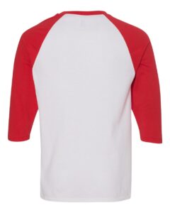 Gildan 5700 Unisex Heavy Cotton™ Raglan Three-Quarter Sleeve T-Shirt – White/ Red (back)