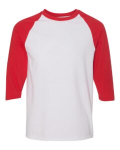 Gildan 5700 Unisex Heavy Cotton™ Raglan Three-Quarter Sleeve T-Shirt – White/ Red