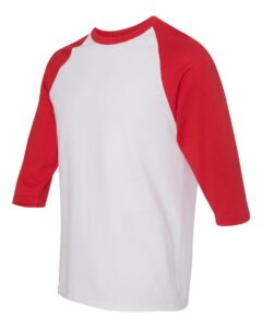 Gildan 5700 Unisex Heavy Cotton™ Raglan Three-Quarter Sleeve T-Shirt – White/ Red (side)