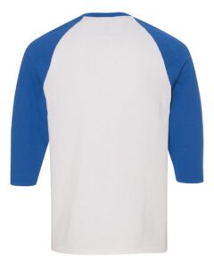 Gildan 5700 Unisex Heavy Cotton™ Raglan Three-Quarter Sleeve T-Shirt – White/ Royal (back)