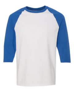 Gildan 5700 Unisex Heavy Cotton™ Raglan Three-Quarter Sleeve T-Shirt – White/ Royal
