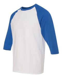 Gildan 5700 Unisex Heavy Cotton™ Raglan Three-Quarter Sleeve T-Shirt – White/ Royal (side)