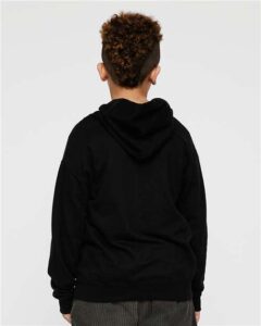 LAT 2296 Youth Hoodie Sweatshirt – Black (on model back)