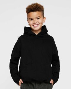 LAT 2296 Youth Hoodie Sweatshirt – Black (on model)