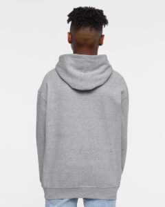LAT 2296 Youth Hoodie Sweatshirt – Heather (on model back)