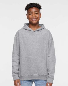 LAT 2296 Youth Hoodie Sweatshirt – Heather (on model)