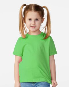 Rabbit Skins 3321 Toddler Fine Jersey Tee – Apple (on model)