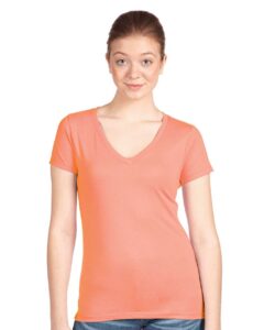 Next Level 1540 Women’s Ideal V-Neck Tee – Light Orange (on model)