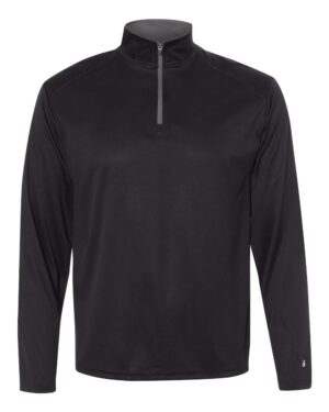 Badger 4102 Men’s B-Core Quarter-Zip Pullover – Black/ Graphite