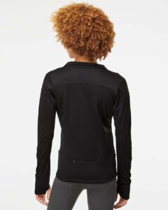 Independent Trading Co. EXP60PAZ Women’s Poly-Tech Full-Zip Track Jacket – Black (on model back)