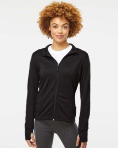 Independent Trading Co. EXP60PAZ Women’s Poly-Tech Full-Zip Track Jacket – Black (on model)