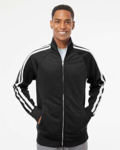 Independent Trading Co. EXP70PTZ Men’s Lightweight Poly-Tech Full-Zip Track Jacket – Black (on model)