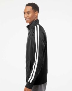 Independent Trading Co. EXP70PTZ Men’s Lightweight Poly-Tech Full-Zip Track Jacket – Black (on model side)