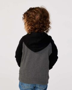 Independent Trading Co. PRM10TSB Toddler Special Blend Hooded Raglan Sweatshirt – Carbon/ Black (on model back)