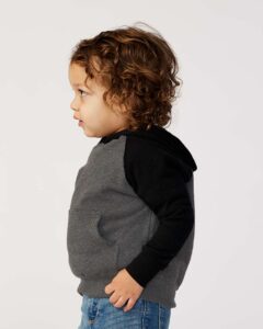 Independent Trading Co. PRM10TSB Toddler Special Blend Hooded Raglan Sweatshirt – Carbon/ Black (on model side)