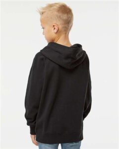 Independent Trading Co. PRM15YSB Youth Lightweight Special Blend Raglan Hooded Sweatshirt – Black (on model back)
