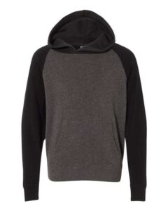 Independent Trading Co. PRM15YSB Youth Lightweight Special Blend Raglan Hooded Sweatshirt – Carbon/ Black