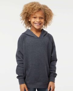 Independent Trading Co. PRM15YSB Youth Lightweight Special Blend Raglan Hooded Sweatshirt – Midnight Navy (on model)