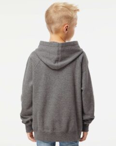 Independent Trading Co. PRM15YSB Youth Lightweight Special Blend Raglan Hooded Sweatshirt – Nickel (on model back)
