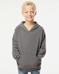 Independent Trading Co. PRM15YSB Youth Lightweight Special Blend Raglan Hooded Sweatshirt – Nickel (on model)