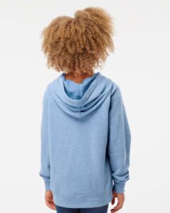 Independent Trading Co. PRM15YSB Youth Lightweight Special Blend Raglan Hooded Sweatshirt – Pacific (on model back)