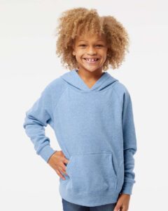 Independent Trading Co. PRM15YSB Youth Lightweight Special Blend Raglan Hooded Sweatshirt – Pacific (on model)