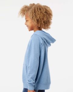 Independent Trading Co. PRM15YSB Youth Lightweight Special Blend Raglan Hooded Sweatshirt – Pacific (on model side)