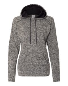 J. America 8616 Women’s Cosmic Fleece Hooded Sweatshirt – Charcoal Fleck/ Black
