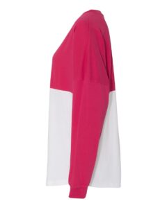 J. America 8229 Unisex Game Day Jersey Long Sleeve T-Shirt – Wildberry/ White (side)