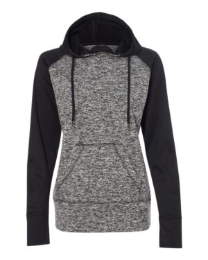 J. America 8618 Women’s Colorblocked Cosmic Fleece Hooded Sweatshirt – Charcoal Fleck/ Black