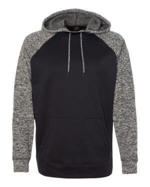 J. America 8612 Men’s Colorblocked Cosmic Fleece Hooded Sweatshirt – Black/ Charcoal Fleck