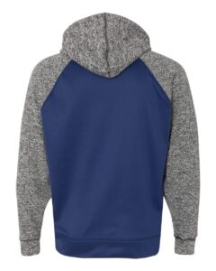 J. America 8612 Men’s Colorblocked Cosmic Fleece Hooded Sweatshirt – Navy/ Charcoal Fleck (back)