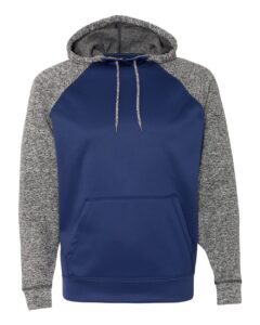 J. America 8612 Men’s Colorblocked Cosmic Fleece Hooded Sweatshirt – Navy/ Charcoal Fleck