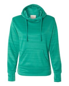 J. America 8662 Women’s Odyssey Striped Performance Fleece Lapover Hooded Sweatshirt – Dynasty Green Stripe