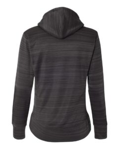 J. America 8662 Women’s Odyssey Striped Performance Fleece Lapover Hooded Sweatshirt – Granite (back)