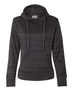 J. America 8662 Women’s Odyssey Striped Performance Fleece Lapover Hooded Sweatshirt – Granite