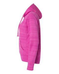J. America 8662 Women’s Odyssey Striped Performance Fleece Lapover Hooded Sweatshirt – Passion Pink Stripe (side)