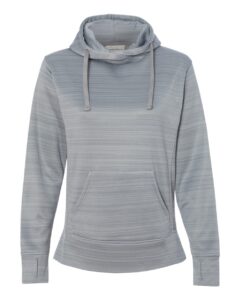 J. America 8662 Women’s Odyssey Striped Performance Fleece Lapover Hooded Sweatshirt – Quarry