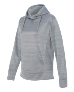 J. America 8662 Women’s Odyssey Striped Performance Fleece Lapover Hooded Sweatshirt – Quarry (side)
