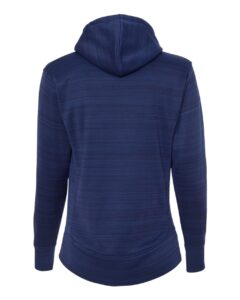 J. America 8662 Women’s Odyssey Striped Performance Fleece Lapover Hooded Sweatshirt – Sapphire (back)
