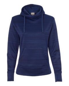 J. America 8662 Women’s Odyssey Striped Performance Fleece Lapover Hooded Sweatshirt – Sapphire
