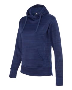 J. America 8662 Women’s Odyssey Striped Performance Fleece Lapover Hooded Sweatshirt – Sapphire (side)
