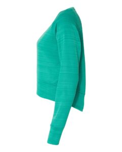 J. America 8663 Women’s Odyssey Striped Performance Fleece Hi-Low Crewneck Sweatshirt – Dynasty Green Stripe (side)