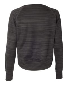 J. America 8663 Women’s Odyssey Striped Performance Fleece Hi-Low Crewneck Sweatshirt – Granite (back)