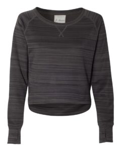 J. America 8663 Women’s Odyssey Striped Performance Fleece Hi-Low Crewneck Sweatshirt – Granite