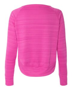 J. America 8663 Women’s Odyssey Striped Performance Fleece Hi-Low Crewneck Sweatshirt – Passion Pink Stripe (back)