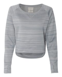 J. America 8663 Women’s Odyssey Striped Performance Fleece Hi-Low Crewneck Sweatshirt – Quarry